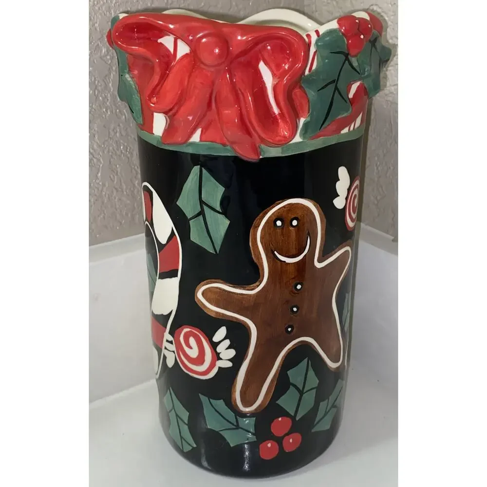 Nicole Engblom Large Ceramic Art Hand Painted Christmas Vase Snowman Gingerbread